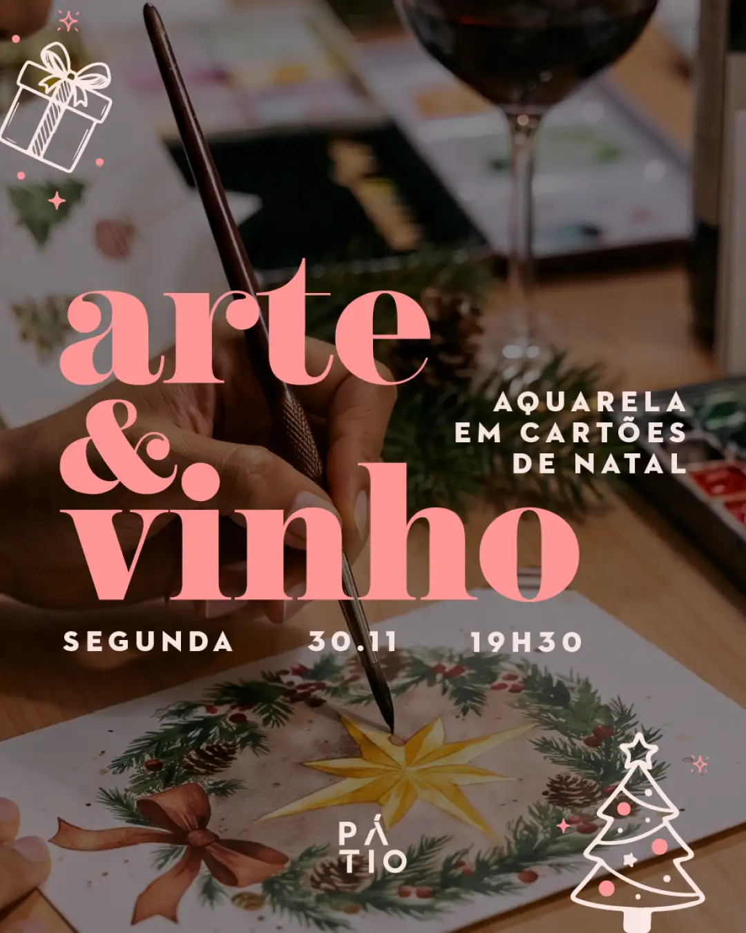 Arte&Vinho -- Aquarela em Cartões de Natal
